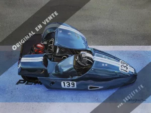 "Sidecar de Compétition n°139 - Circuit d'Albi 2016", peinture acrylique sur toile de Bruzefh