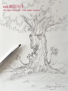 Arbre, croquis au crayon sur papier