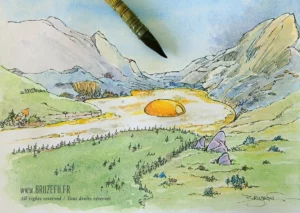 Le Lac de l'Oeuf - Encre et aquarelle
