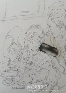 "Vous avez oublié votre brosse à dents ?", par Bruzefh - Quelques étapes de réalisation du dessin