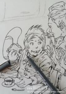 "Vous avez oublié votre brosse à dents ?", par Bruzefh - Quelques étapes de réalisation du dessin