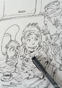 "Vous avez oublié votre brosse à dents ?", par Bruzefh - Quelques étapes de réalisation du dessin