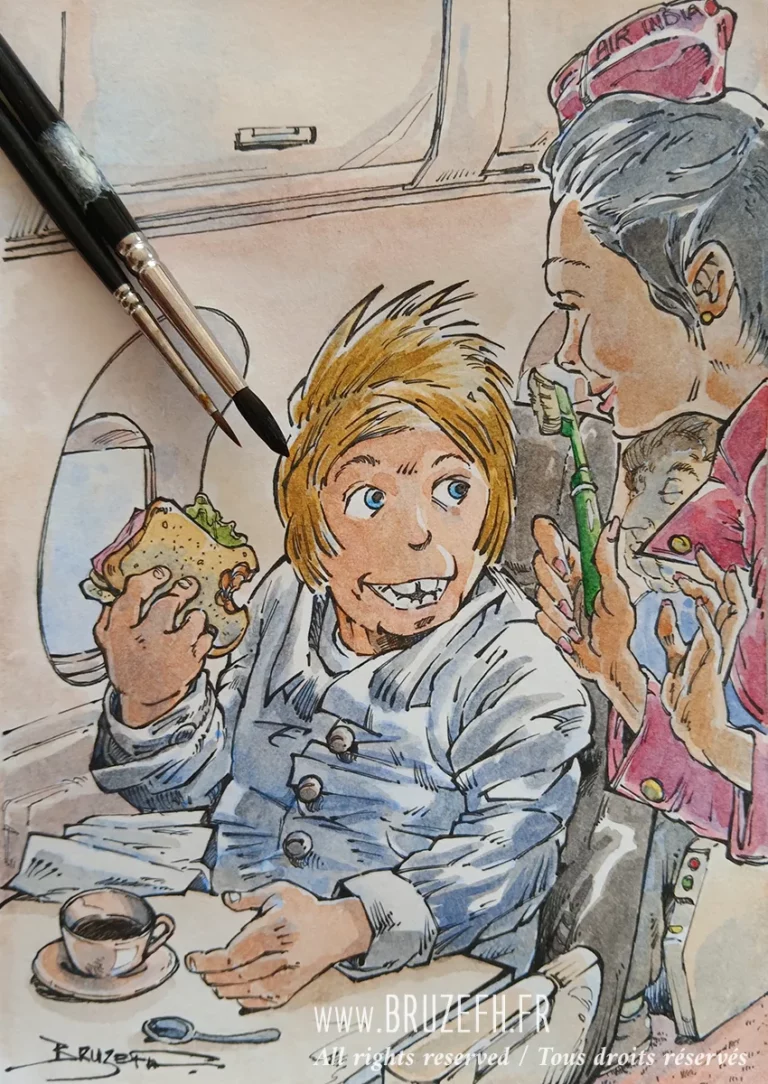 Dessin de Bruzefh, encre et aquarelle
