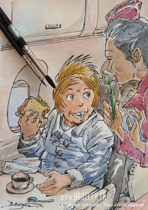 Dessin de Bruzefh, encre et aquarelle